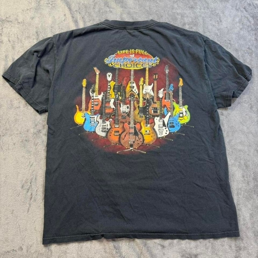 Vintage Guitar Graphic Tee Men's Large Black "Life Is Full of Important Choices"